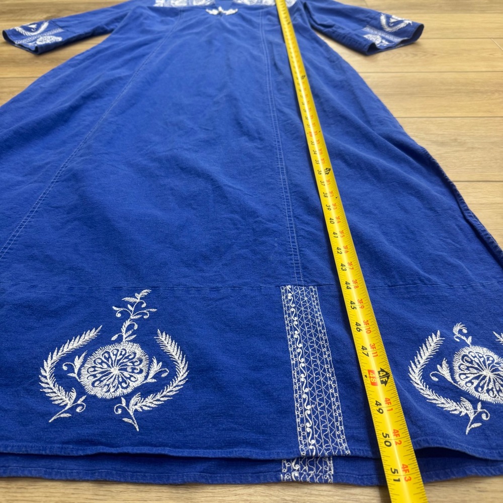 Soft Surroundings Blue Embroidered Hooded Beach Maxi Dress Small Linen Blend - Picture 13 of 14